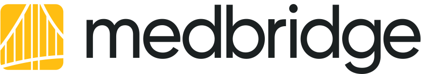 Medbridge logo with bold black text and a yellow graphic element on the left.